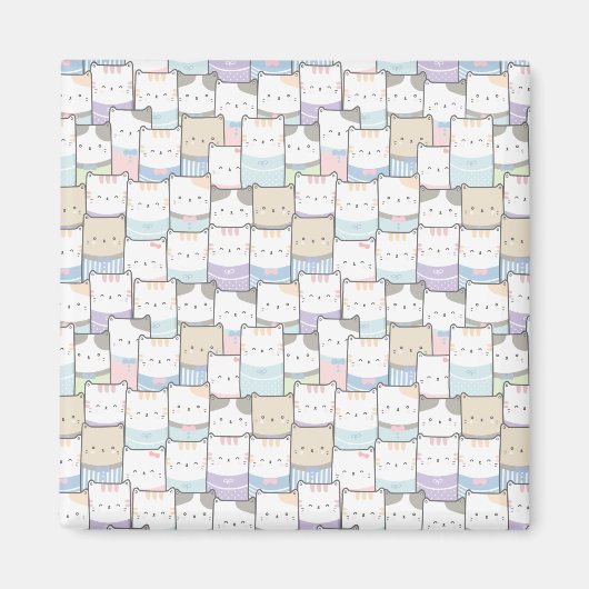 Doodle Kitten Faces Pattern Magneet (Voorkant)