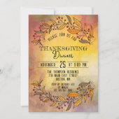 Doodle Leaves en Berries Thanksgiving Diner Kaart (Voorkant)