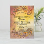 Doodle Leaves en Berries Thanksgiving Diner Kaart (Staand voorkant)