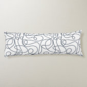 Doodle Line Art Patroon | Blauw-Grijs op Wit Lichaamskussen (Achterkant)