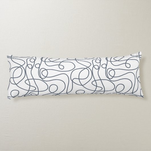 Doodle Line Art Patroon | Blauw-Grijs op Wit Lichaamskussen (Achterkant)