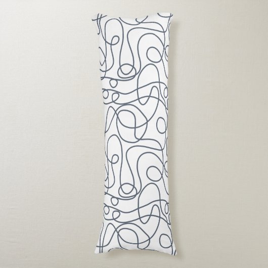 Doodle Line Art Patroon | Blauw-Grijs op Wit Lichaamskussen (Voorkant Verticaal)