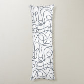 Doodle Line Art Patroon | Blauw-Grijs op Wit Lichaamskussen (Achterkant (Verticaal))