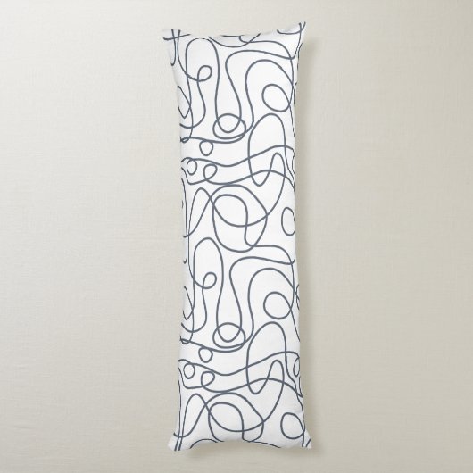 Doodle Line Art Patroon | Blauw-Grijs op Wit Lichaamskussen (Achterkant (Verticaal))
