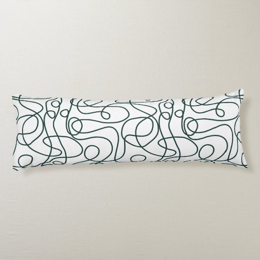 Doodle Line Art Patroon | Donker Smaragd Groen/Wit Lichaamskussen (Achterkant)