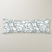 Doodle Line Art Patroon | Donker Smaragd Groen/Wit Lichaamskussen (Voorkant)