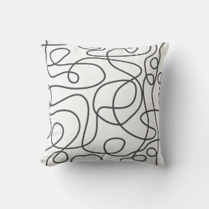 Doodle Line Art Patroon Grafiet op wit Kussen