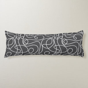 Doodle Line Art Patroon   Wit op grafiet Lichaamskussen