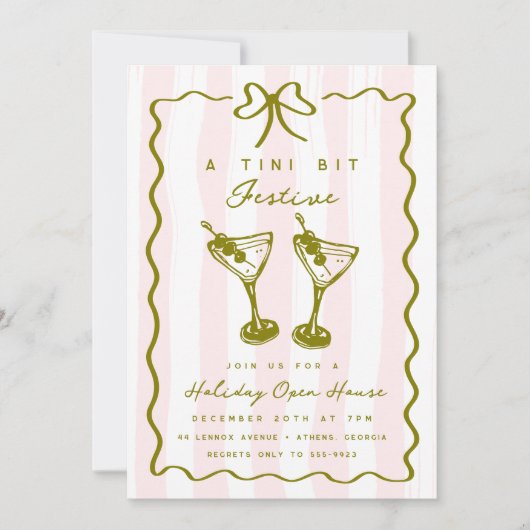 Doodle Martini Feestelijke Funky Bow Kerstfeest Kaart (Voorkant)