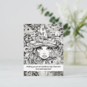 Doodle meisje gezicht Inspiratie Zwart-wit meisje Briefkaart (Staand voorkant)