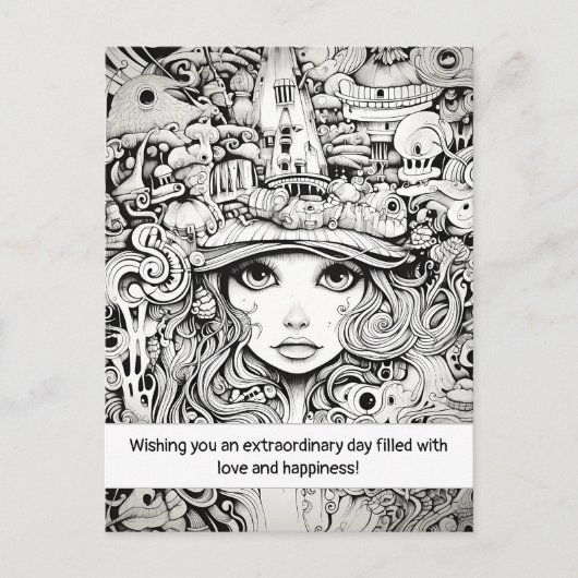 Doodle meisje gezicht Inspiratie Zwart-wit meisje Briefkaart (Voorkant)