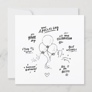Doodle Modern Balloon Happy Birthday Kaart