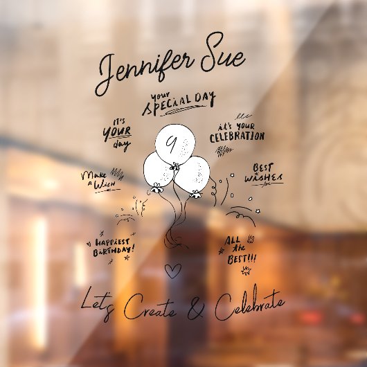 Doodle moderne ballon Happy Birthday Raamsticker (Vel 2)