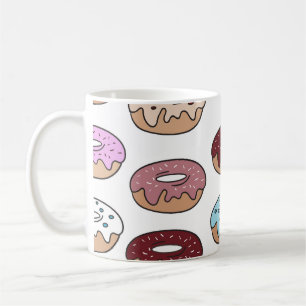 Doodle multi-gekleurde donuts achtergrond. koffiemok
