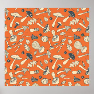 Doodle Mushroom  Naadloze Wallpaper Poster