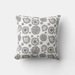 Doodle noir et blanc moderne Motif Floral Coussin