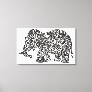 Doodle Olifant 6 Canvas Afdruk