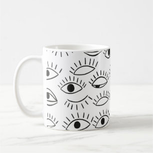 Doodle oog, naadloos patroon. koffiemok