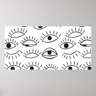 Doodle oog, naadloos patroon. poster