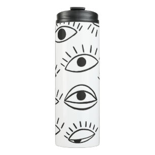 Doodle oog, naadloos patroon.  thermosbeker