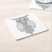 Doodle Owl Vierkante Kartonnen Onderzetter (Schuin)