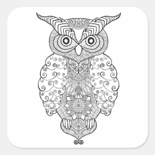 Doodle Owl Vierkante Sticker (Voorkant)