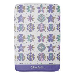 Doodle paars floral Patroon gepersonaliseerde naam Badmat