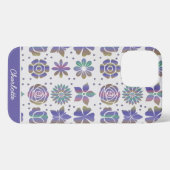 Doodle paars floral Patroon gepersonaliseerde naam iPhone Hoesje (Achterkant horizontaal)