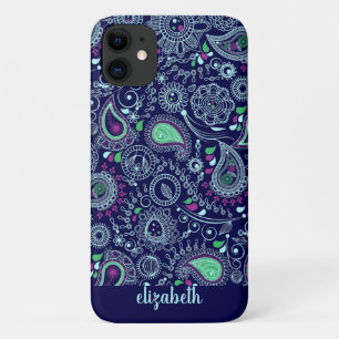 Doodle Paisley Patroon Donkerblauw iPhone 11 Hoesje