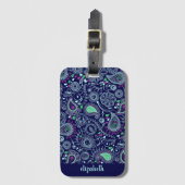 Doodle Paisley Pattern Dark Blue Bagagelabel (Voorkant (verticaal))