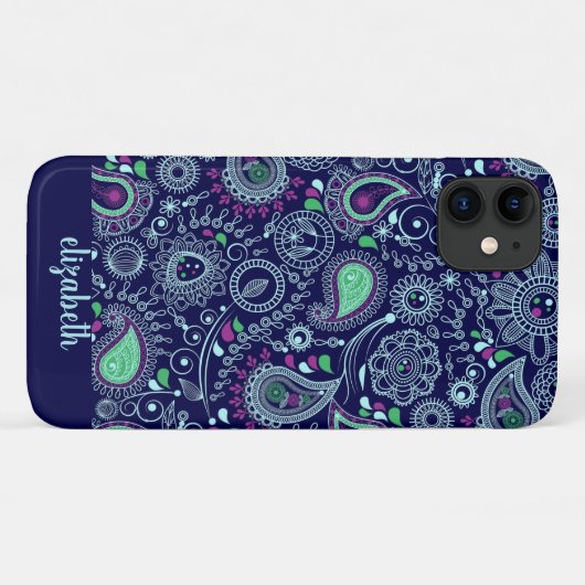 Doodle Paisley Pattern Dark Blue Case-Mate iPhone Case (Achterkant (horizontaal))