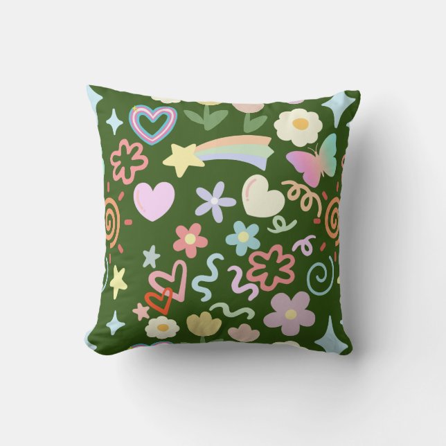 Doodle patroon pastel schaduw D Groen BG Kussen (Voorkant)