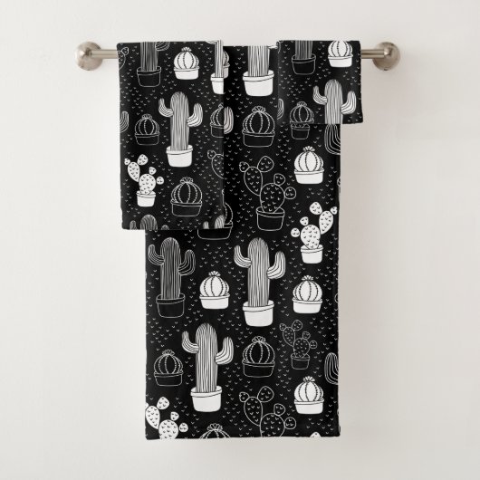 Doodle Pattern voor zwarte en witte cactus Bad Handdoek (Insitu)