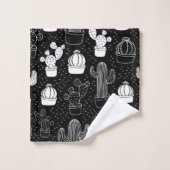 Doodle Pattern voor zwarte en witte cactus Bad Handdoek (Wasdoekje)