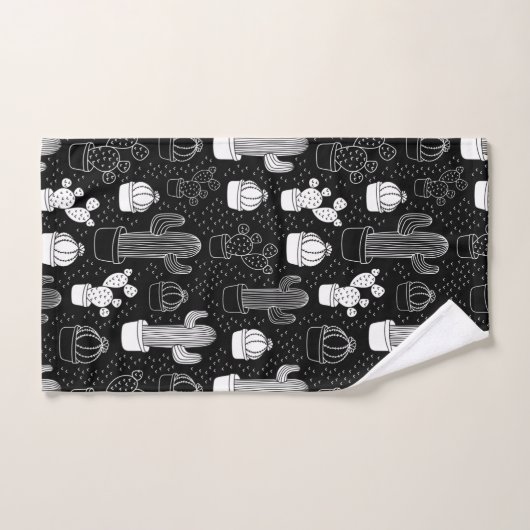 Doodle Pattern voor zwarte en witte cactus Bad Handdoek (Handdoek)