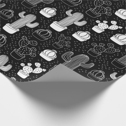 Doodle Pattern voor zwarte en witte cactus Cadeaupapier (Hoek)