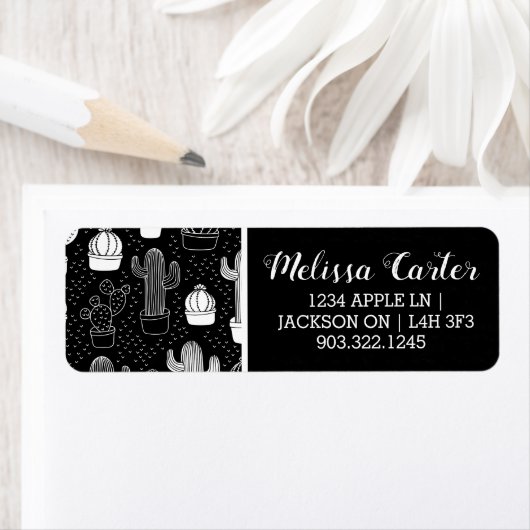 Doodle Pattern voor zwarte en witte cactus Etiket (Insitu)