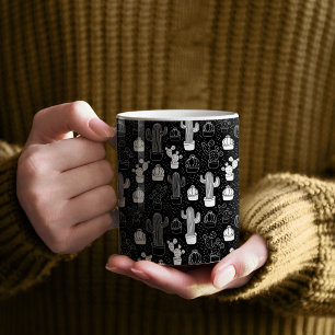 Doodle Pattern voor zwarte en witte cactus Koffiemok