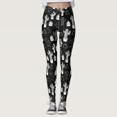 Doodle Pattern voor zwarte en witte cactus Leggings (Voorkant)