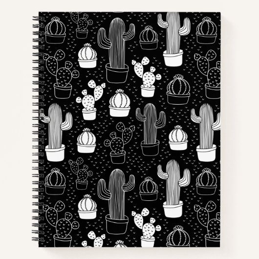 Doodle Pattern voor zwarte en witte cactus Notitieboek (Voorkant)