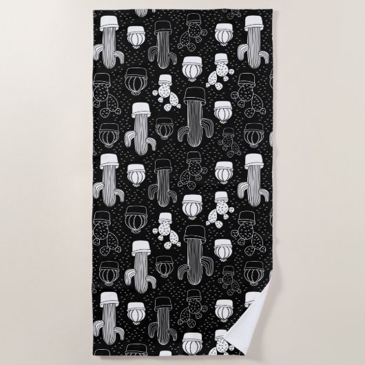 Doodle Pattern voor zwarte en witte cactus Strandlaken (Voorkant)