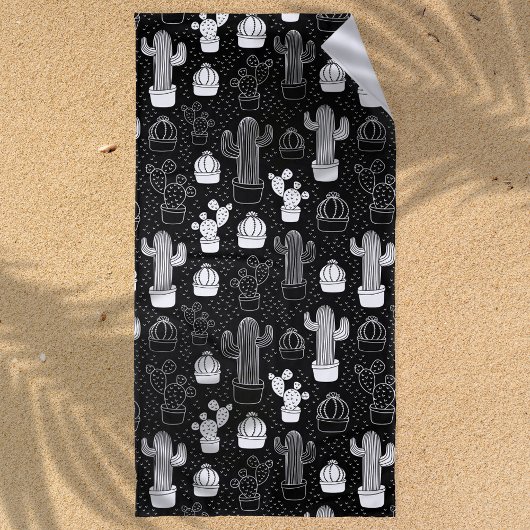 Doodle Pattern voor zwarte en witte cactus Strandlaken