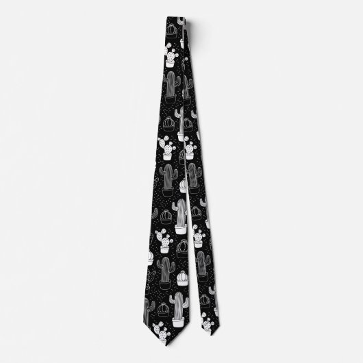 Doodle Pattern voor zwarte en witte cactus Stropdas (Voorkant)