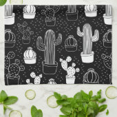 Doodle Pattern voor zwarte en witte cactus Theedoek (Gevouwen)