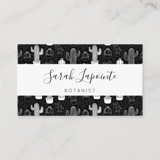 Doodle Pattern voor zwarte en witte cactus Visitekaartje (Voorkant)