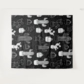 Doodle Pattern voor zwarte en witte cactus Wandkleed (Voorkant (horizontaal))