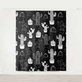 Doodle Pattern voor zwarte en witte cactus Wandkleed (Voorkant)