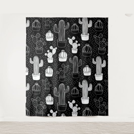 Doodle Pattern voor zwarte en witte cactus Wandkleed (Voorkant)