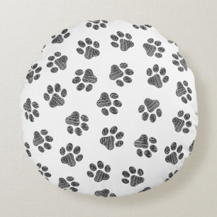 Doodle Paws, Dog Paws, Black Paws Rond Kussen