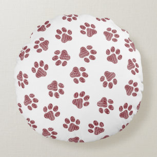 Doodle Paws, Dog Paws, Bourgogne Paws Rond Kussen